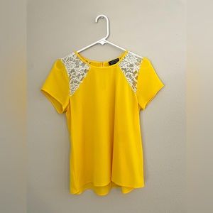 Yellow Shirt with white lace detailing - Women’s Small